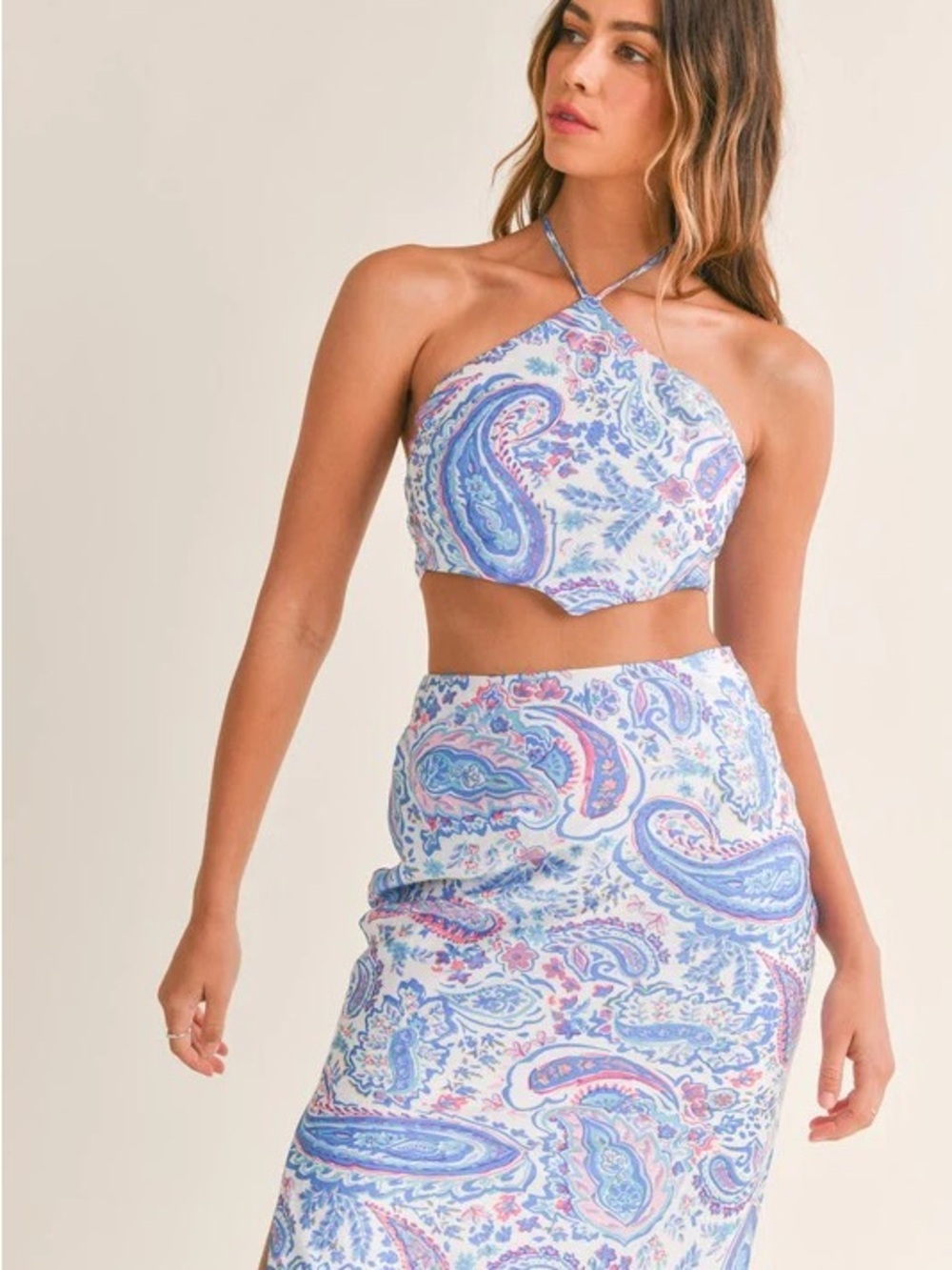 Mable High-Rise Paisley Midaxi Skirt in Light Blue with matchy top size small - Picture 3 of 16